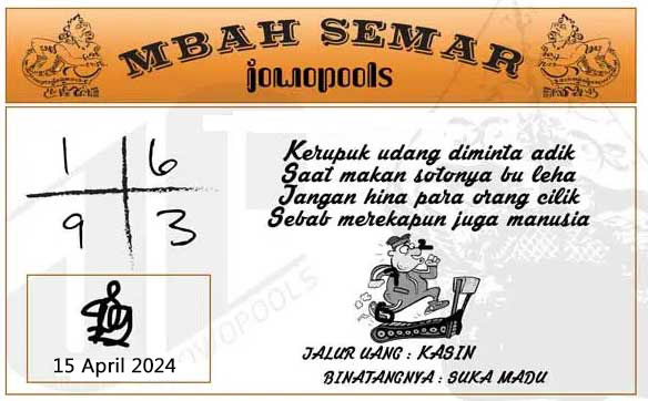 Syair SGP Mbah Semar 15 April 2024